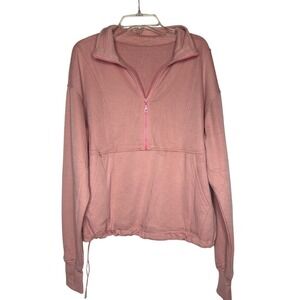 Pink Half Zip Pullover Faux Fur Lined‎ With thumb hole Lounge Sweatshirt Sz S